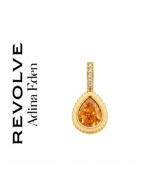 Revolve x Adina Eden Citrine Bezel-Set Faceted Pear-Cut Charm w/ CZ Bale